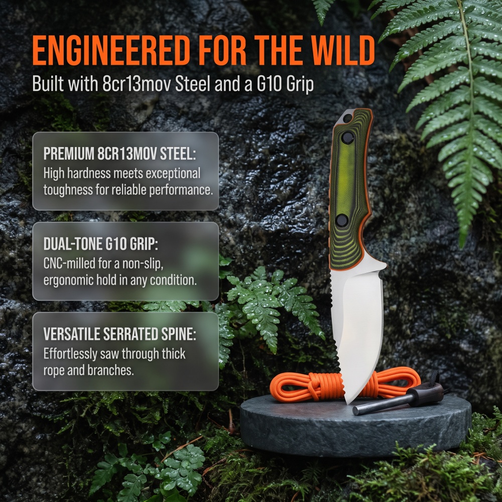 Bushcraft Knife Fixed - 15017 Yürüyüş Sırt Çantalı Gezi Trekking